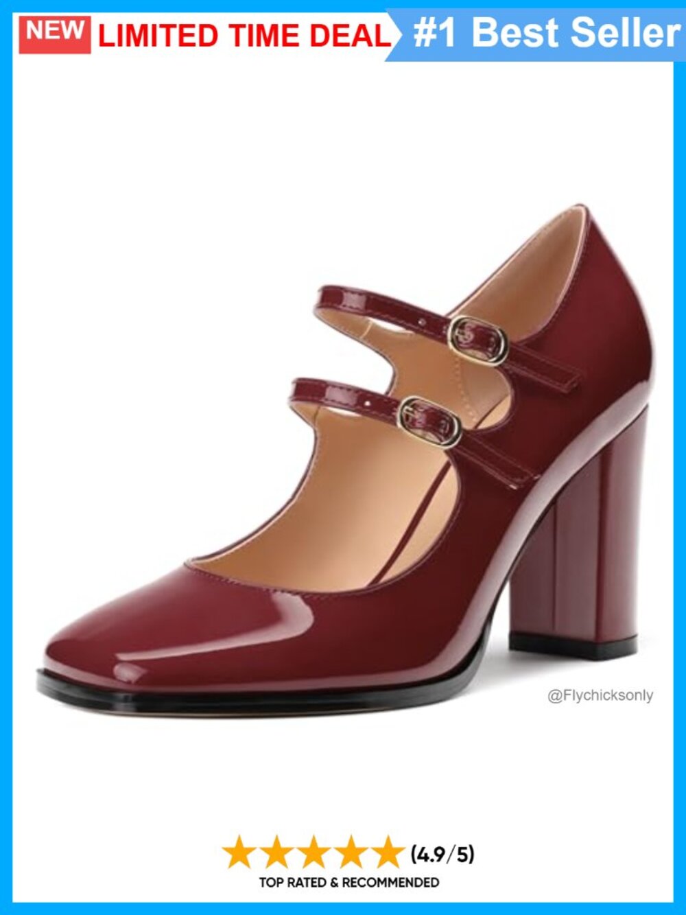 Women's High Heel Mary Jane Pumps Square Toe Chunky Heel Work Dress Shoes